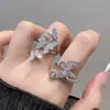 Anillo de Apertura de Mariposa Exquisito de Diamantes Completos Elegante Estilo Coreano Anillo Apilable Ajustable Anillo para Dedo Índice de Diseño de Nicho de Gama Alta