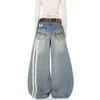 Jeans retro americanos de pierna ancha y corte curvo para mujer, delgados para primavera/otoño, nuevo diseño de alta costura, pantalones anchos sueltos y fluidos