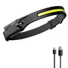 Sensor de Onda de Silicona Cabezal Cob Linterna Frontal para Exteriores Luz para Ciclismo Recargable por USB Luz para Correr LED Luz Fuerte para Exteriores Luz Fuerte para Exteriores