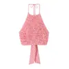 Moda Europeia e Americana Transfronteiriça Influenciador Quente Venda Tendência Bolinhas Camada Decorativa Gola Halter Top