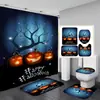 Cortina de Banho de Abóbora de Halloween Decoração de Festival Cortina de Chuveiro de Banheiro à Prova d'Água Divisória de Banheiro Impressa Conjunto de Quatro Peças