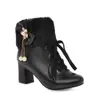 Botines transfronterizos con cordones delanteros, botines de mujer talla pequeña, diseño floral, botines de exportación talla grande, botines de mujer con tacón grueso, botines de moda con cuello de pelo