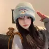 Versión Coreana Ins Gorro de Punto Bordado Lindo Cachorro Gorro de Lana Grueso Cálido para Mujer Simple Versátil Hace que la Cara Parezca Más Pequeña
