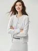 Cardigan de tricô Consinee 100% cashmere puro em estilo francês delicado para mulheres, com renda delicada e um corte solto, macio e confortável