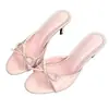 Sandalias planas estilo francés con lazo para mujer, color rosa, delicadas, con tacón fino y parte trasera abierta, zapatos de tacón alto que combinan bien con faldas, sandalias elegantes
