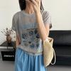 Camiseta de Tricô de Bambu com Manga Curta Inspirada em Design para Mulheres, Nova de Verão 2026, Top Jovem Fino de Caimento Solto