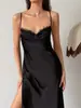 Vestido de encaje de deseo puro estilo francés, entallado en la cintura, corte sirena ajustado, escote en V, sin tirantes, moderno, sexy, vestido largo con abertura alta para mujer
