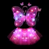 Asas de Borboleta conjunto de quatro peças fantasia de performance para menina adereços de performance asas de elfo anjo luminosas de camada dupla atacado