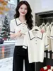 Suéter de Punto de Moda con Cuello Solapa de Manga Corta, Estilo Nuevo Verano 2026 para Mujer, Top Elegante de Punto de Alta Gama de Corte Ajustado