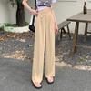 Pantalones de cintura alta holgados de color liso para mujer, estilo coreano, estilo informal, de pierna ancha, estilo vertical, para verano de 2024