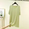 Camiseta base fina, vestido talla grande, nuevo producto de verano, mangas tres cuartos de seda, versátil para venta al por mayor transfronteriza, cuello redondo holgado, excelente calidad