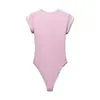 Ropa de cuerpo de punto elástico con rayas, cuello redondo, manga corta, ajustada, sexy, para mujer, nueva de verano, transfronteriza europea y americana