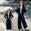 Traje preppy para niñas 2026 nuevo traje de otoño de moda con pantalones de pierna ancha para niñas de secundaria conjunto casual de dos piezas