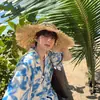Camisa de Manga Corta Estilo Resort Azul para Niños para Usar en la Playa en Verano Delgada de Seda de Hielo Camisa con Cuello Cubano de Media Manga