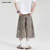 Pantalones cortos de leopardo retro americano JIMAU unisex de pierna ancha holgados sueltos casual de longitud media para hombres y mujeres primavera/verano