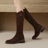 33-43 Botas de Tamanho Grande Camurça Salto Grosso Botas de Cano Alto Femininas Outono Novo Simples Salto Médio Botas da Moda Botas Empilhadas para Cabelo