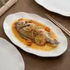 Plato de Cerámica para Pescado de Fábrica Plato para Pescado al Vapor para el Hogar Lujo Ligero Sentido Avanzado Vajilla Simple Plato Ovalado Plato para Pescado Tamaño Grande