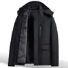 Roupas de Algodão Acolchoado Novas para Outono e Inverno Transfronteiriças Tamanho Plus Size Soltas Confortáveis para Homens de Meia-Idade e Idosos Jaqueta Acolchoada de Algodão Espessada com Forro de Lã e Capuz Removível