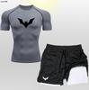 Batman Cross Border Calção Masculino de Camada Dupla Terno de Manga Curta Traje de Treino para Academia Conjunto de Duas Peças Estampado de Verão
