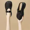 Meia-sapatilha Birkenstock vazada tecida estilo artístico para mulheres, sandálias de verão com sola grossa, Mary Jane com fivela, slip-on, para uso externo, biqueira fechada