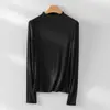 26 Camiseta Base de Cachemir y Seda de Venta Caliente de Primavera para Mujer, Corte Ajustado, Elegante, Hombro Normal, Manga Larga, Transpirable