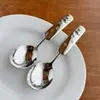 Colher Koala de Aço Inoxidável, Colher Redonda Fofa de Cabo Curto, Colher para Crianças, Colher para Bebê Comer em Casa, Colher de Sopa, Colher de Sobremesa