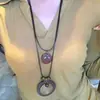 Nuevo Colgante de Anillo Desgastado Estilo Chino Collar Largo Cadena de Clavícula Apilada Estilo Retro Literario Bohemio Cadena para Suéter para Mujeres