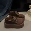 Mocasines Mujer Suela Gruesa con Accesorios Otoño Mary Janes Zapatos Pequeños de Cuero Retros Patchwork Hebilla Doble Falda Estampado de Leopardo 2026 Nuevo Estilo