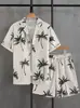 Moda Casual Transfronteiriça Camisa Havaiana com Gola Cubana de Manga Curta + Conjunto Casual de Duas Peças com Estampa para Homem