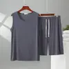 Conjunto de Pijama de Verano para Hombre de Modal, Chaleco y Shorts, Talla Grande, Holgado y Delgado, Se Puede Usar Afuera, Pijama de Dos Piezas