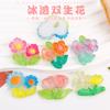 Accesorios de resina al por mayor accesorios diy pegatinas de taza de agua de doble flor transparente hielo pegamento crema accesorios para el cabello de niños pegatinas materiales hechos a mano