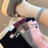 Versión Coreana Ins Personalidad Dopamina Tacón Letra Dibujos Animados Gato Kt Principios de Otoño Estilo Ab Calcetines de Canalé Bloques de Color Media Pantorrilla para Mujer
