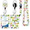 Lanyard de poliéster con transferencia térmica de pluma, hebilla de aleación de zinc redonda con epoxi arcoíris de fácil extracción, tarjetero de PVC floral