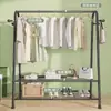 Perchero de doble capa personalizado de la fábrica original, adecuado para apartamentos de alquiler, uso doméstico, dormitorio, perchero independiente con almacenamiento y función de secado de ropa, personalizable