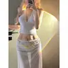 Traje de Baño de Dos Piezas para Mujer, Dulce y como una Diosa, Falda Larga de Lunares Estilo Francés, Conjunto de Bikini con Cuello Halter, Estilo Puro y Atractivo para Vacaciones en la Playa