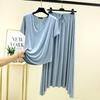 Traje de falda de manga corta con cuello en V modal para mujer, ropa exterior de verano de talla grande, estilo coreano, traje informal holgado y adelgazante de dos piezas