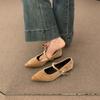 Sapatos Mary Jane de Camada Única Femininos 2024 Novo Combina com Tudo Boca Rasa Moda Sola Reta Combinando Saia Bico Fino Camurça Macio Macio Sapatos de Camada Única