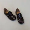 Versión de Cuero Suave~Zapatos Pequeños de Cuero de Tacón Bajo con Hebilla de Cuero Retro para Mujer, Mocasines Slip-On Estilo Británico, Zapatos de Una Sola Pieza de Tacón Grueso y Suela Gruesa
