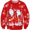 Tamanho Europeu Estampado 3D Marca da Moda Natal Papai Noel Masculino Solto Casal Vestido Gola Redonda Moletom
