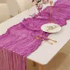 Corredor de Mesa de Tela de Gasa Arrugada Bali Mantel Estilo Europeo Decoración de Boda Cortina de Gasa Plisada Estilo Bohemio Decoración de Tira Larga con Borlas