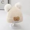 Gorro de lana tejido para niños coreanos, caricatura linda, invierno, para niños y niñas, gorro de invierno para bebé, gorro cálido con protección para las orejas