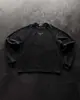 Sudadera Unisex de Manga Larga Negra Metálica Vintage Desgastada con Remaches y Logo Sencillo de Diablo, Mangas Raglán, Estilo High Street Americano
