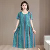Talla Extra Grande 100kg Edad Media y Adulto Mayor Algodón Seda Elegante Vestido Suelto Plus Talla Grande Vestido de Madre Falda Petite