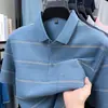 Camisa Polo de Verano Fina para Hombre con Mangas Cortas Rayadas, Estilo Tiktok con Contenido de Algodón, Camiseta de Algodón Holgada para Hombres de Mediana Edad y Mayores