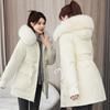 Parka Feminina de Comprimento Médio Acolchoada com Algodão, Jaqueta Nova de Algodão Removível com Design Ajustável na Cintura, Casaco de Inverno Slim e Confortável