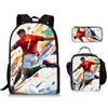 Mochila Deportiva de Tres Piezas Ronaldo Estrella de Fútbol Transfronteriza Bolsa para Comida Bolsa para Lápices Estudiantes de Primaria y Secundaria Mochila Casual Reductora de Carga