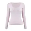 Camiseta de manga larga de Lyocell para mujer, diseño ajustado, elegante capa interior, efecto adelgazante, versátil top de manga larga con cuello en V para un look moderno