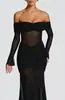 2026 Nuevo Estilo Moda Femenina Sexy Hombros Descubiertos Bodycon Fruncido Color Sólido Vestido Largo Ropa Transfronteriza Europea y Americana