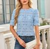 Ropa de Mujer Europea y Americana Transfronteriza Amazon TK2025 Verano Explosiones Casual Encaje Calado Burbuja Camisa de Manga Corta Top