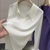 Super macio fio cored malha lapela top feminina elegante camisa polo francesa decote em V cor sólida suéter fino camisa inferior Mulheres